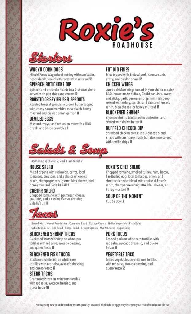 Roxburgh Rise Menu Menu & Specials - Roxies Roadhouse Grill